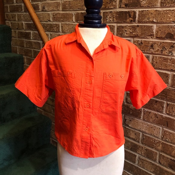 VTG Bright Orange Cropped Button front Shirt 
Size medium - Picture 2 of 4